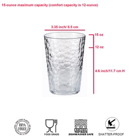 ZAINCA Plastic Reusable Drinking Glasses (Set of 8) 14oz Rocks & 24oz Water Cups Clear | BPA-Free Tumblers | Top-Rack Dishwasher Safe