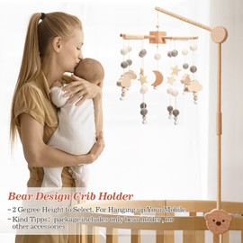 Promise Babe Baby Mobile Holder Wooden Bear Design, Baby Cot Changing Table DIY Mobile Holder Height Adjustable Playpen Baby Mobile Holder Frame Rod for Hanging Music Box Wind Chime Bed Bell