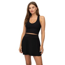 90 Degree By Reflex Womens Vortex Ribbed Crossfire Cropped Racerback Bra Top - Black - XL