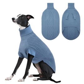 ASENKU Turtleneck Knitted Dog Sweater, Dog Winter Clothes,Thermal Doggy Sweatshirt for Large Dogs Boy Girl,Warm Italian Greyhound Jumpsuit,Cozy Pet Sweater for Greyhound (X-Large, Blue)