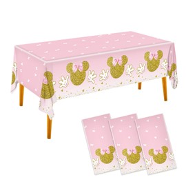 AURORAPARTY 3pcs Pink Mouse Tablecloth Girls Birthday Party Table Cover Girls Cute Plastic Disposable Oh Twodles 1st 2nd 3rd Tablcloth Birthday Decorations 54 x 108 Inches