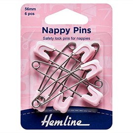 Plush Addict Every Type Of Safety Pins for Dressmaking, Repairs, Sewing, Quilting and Crafts - Safety Lock Nappy Pins - Pink - 56mm - 6pcs