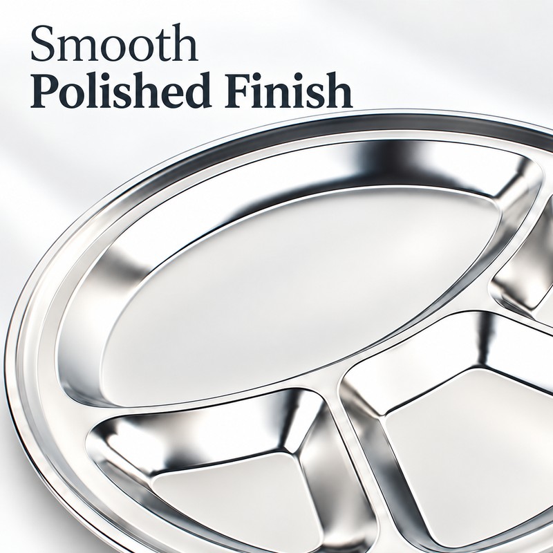 4-Grid Stainless Steel Serving Plate 32cm – Polished Divided Dinner