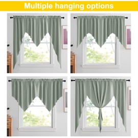 NICETOWN Kitchen Curtains - Room Darkening Thermal Insutaed Thick Soft Curtains, 63 Inch Length Swag Curtains for Living Room/Bathroom Decor, 2 Panels, 36" x 63" x 18" per Panel, Greyish Green