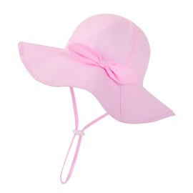 JUPSK Kids Sun Hat Toddler Summer Bucket Hat Wide Brim Beach Hat with Chin Strap UPF50 Solid Color Bow Cap for Baby Child Girls 2-4 Years (Pink)