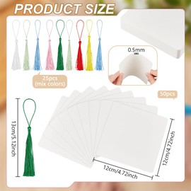 BENECREAT Watercolor Paper Cards, 50 Sheets White Watercolor Paper 12x12cm Extra Thick Watercolor Paper with 25 Colorful Tassels for Drawing Paper, Oil Pastel Paper, Oil Painting Paper Mat, Acrylic