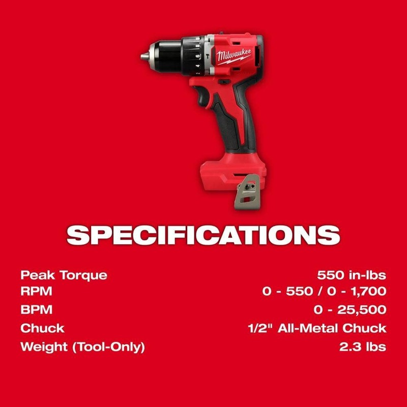 Milwaukee M18 Compact 1/2 in Hammer Drill/Driver (Bare Tool)(Renewed) 3602-20