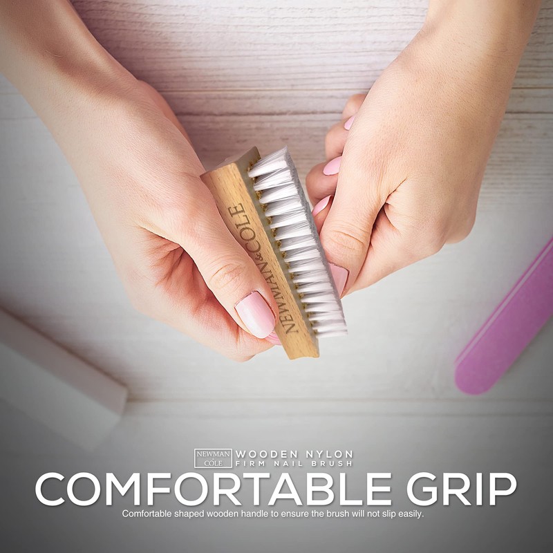 Wooden Nail Brush, Double-Sided Nail Scrubbing Brush with Firm Plastic