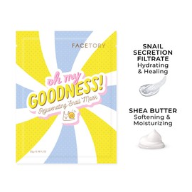 FACETORY Oh My Goodness Rejuvenating Snail Sheet Mask with Shea Butter - Soft Sheet Mask, For Acne Prone Skin - Hydrating, Radiance Boosting, and Plumping Face Mask (Pack of 10)