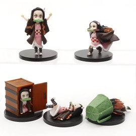 Wecoeur Nezuko Chan Presents Set of 5 Anime Action Figure Collection: Nezuko Kamado 5 Unique variants. 2 Inch Miniatures Action Figures for Ultimate Fans and Decor.