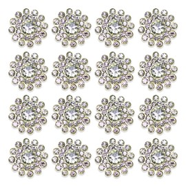 Builcker 50 PCS Rhinestone Embellishments Crystal Decoration Brooch Button Flatback DIY Handicraft Accessories Craft for Flower Headband Dress Accessory 14mm (White Silver Bottom)