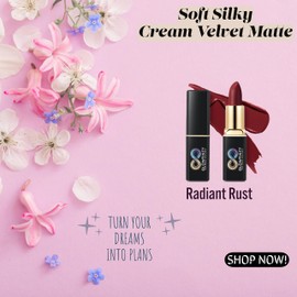 GLOWFINITY Matte Velvet Lipstick, Long Lasting, Soft Cream, Vegan, Cruelty Free, Lightweight, High Impact Lipcolor, Ultra Hydrating, Shea Butter, High Pigment Lipstick, Gift for Women & Girls