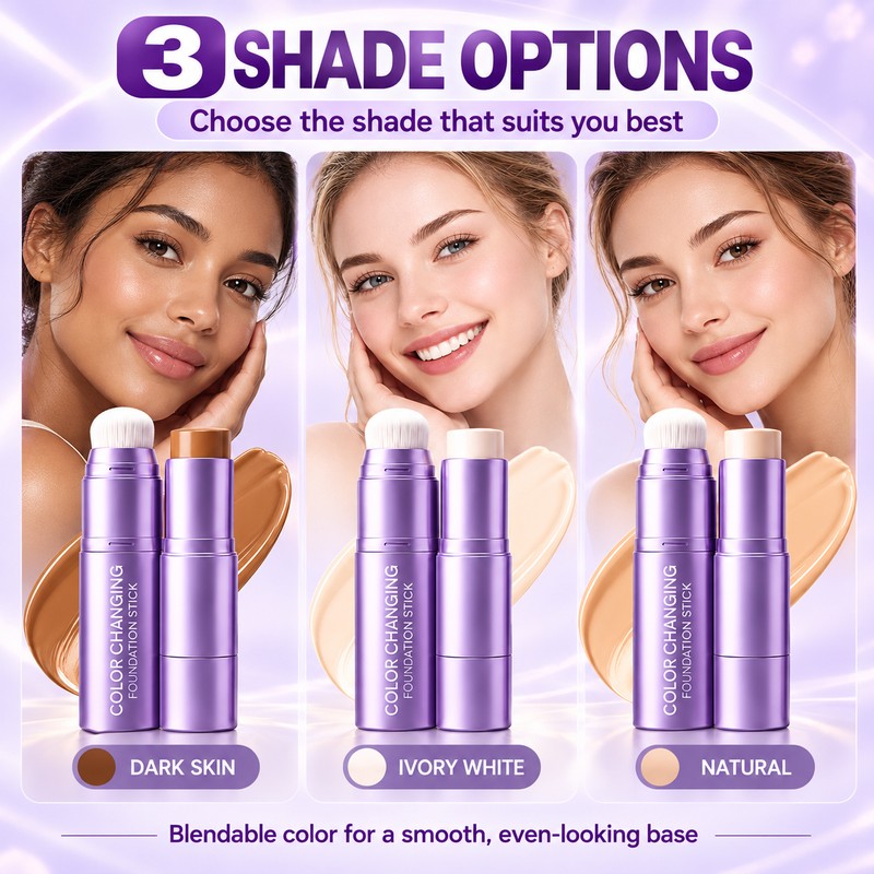 2-in-1 Color-Changing Foundation Stick with Built-In Brush, Natural Shade