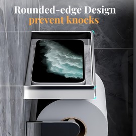 SEIRHOO Toilet Paper Holder with Shelf, Stainless Steel Thickened Wall Mounted Toilet Paper Roll Holder Bathroom Tissue Roll Holder, Rustproof Self Adhesive Toilet Paper Holder (Black)