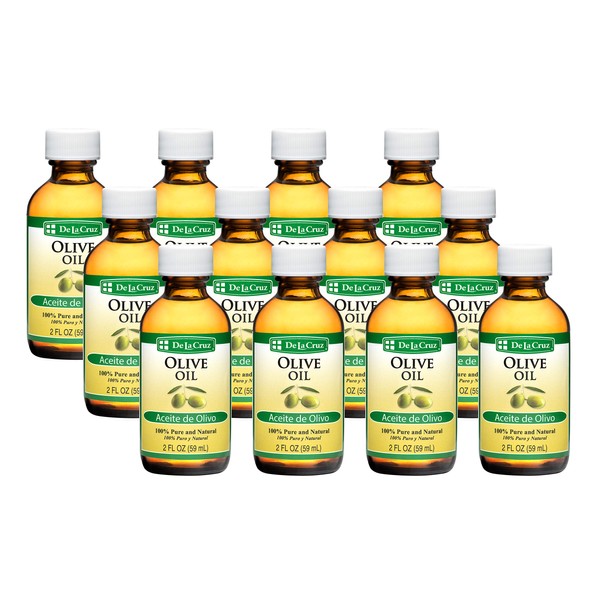 De La Cruz Pure Olive Oil - Natural Expeller Pressed Olive Oil for Hair and Skin - Lightweight Body Oil for Dry Skin 2 Fl Oz (12 Bottles)