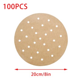 YUYUDEHM 100 PCS Unbleached Bamboo Steamer Liners, 8 Inch Steamer Basket Liners With Holes, Round Air Fryer Parchment Paper