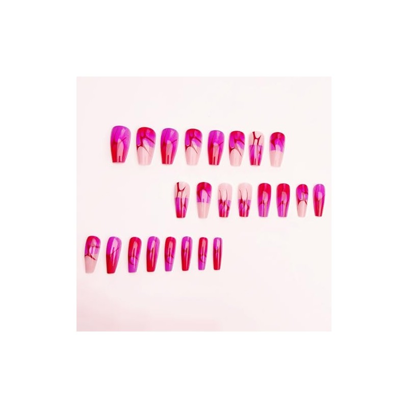Uñas postizas acrílicas largas de acrílico rosa fucsia elegantes con