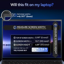 Magnetic Laptop Privacy Screen 14 Inch for 16:9 Computer Monitor, 14" Removable Anti Glare Protector Blue Light Filter Shield Film Compatible with Lenovo/Hp/Dell/Acer/Asus/Thinkpad/Envy/Xps/Toshiba