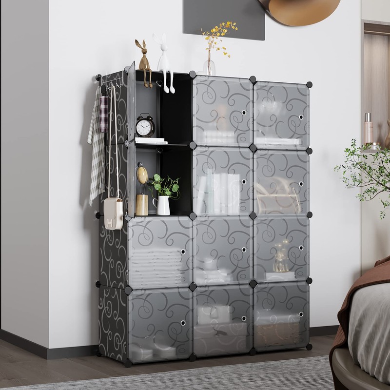 C&AHOME Cube Storage Organizer with Doors, 12-Cube Shelves, Closet Cabinet,