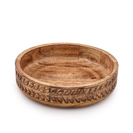 BHAVATU Salad Bowl Mango Wood Round Wooden Salad Bowl Fruit Serving Bowl Dishes for Salads, Fruit, Nuts or Snacks (10" x 10" x 2.5")
