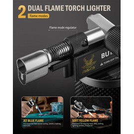 RAVS Butane Torch Lighter, DUAL Flame Mode Kitchen Torch, Refillable Cooking Torch Gun, Creme Brulee Torch Lighter, Blow Torch for Cooking, Welding, Mini Torch Soldering Torch, Butane is Not Included