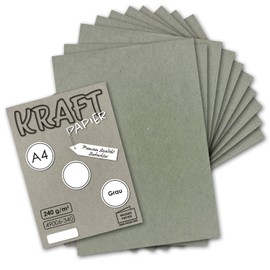 25x Vintage Kraft Paper in Grey - DIN A4 21 x 29.7 cm - 210 x 297 mm - 240 g/m² natural grey recycled paper, ecological craft cardboard single card - UmWelt by GUSTAV NEUSER