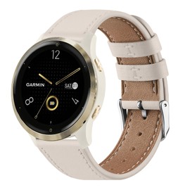 18mm Quick Released Watch Band Compatible with Garmin Vivoactive 4S / Vivomove 3S, Venu 3S / Venu 2S, Premium Leather Replacement Watch Strap for Garmin Forerunner 255S/255S Music/265S, Starlight