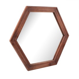 Stonebriar Decorative 24" Hexagon Wall Mirror with Redwood Frame and Attached Hanging Bracket, Decorative Country Rustic Decor for The Living Room, Bedroom, Bathroom, Hallway, and Entryway