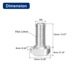sourcing map 40Pcs T-Slot Bolts, M5 x 12mm Hammer Head Bolt T Screw Drop-in Stud for 2020 Series T-Slot Aluminum Extrusion Profile, Carbon Steel Nickel Plated, Silver