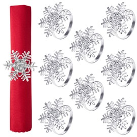 Napkin Rings- Set of 8 Snowflake Metal Napkin Holder Silver Xmas Napkin Buckle for Holiday Party Dinner Wedding Banquet Christmas Dinning Table Settings Decoration