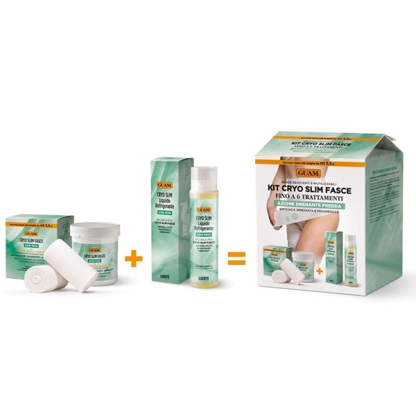 Guam, Cryoslim Kit 6 Treatments with Bandages + Liquid Refill with Guam Seaweed and Seawater, Anticellulite Bandages Treatment, Cold Effect, Made in Italy