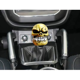 Lunsom Skull Shift Knobs, Resin Shifter Head Shifting Stick Handle Fit for Most Car Transmission Fit Most Automatic Manual Vehicle (Gold)