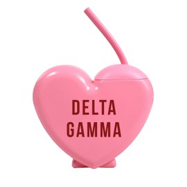 Sorority Shop Delta Gamma Tumbler with Straw - Candy Heart Shaped 16 Oz Tumbler with Lid and Silicone Straw, Reusable Plastic Cup with Screen Printed Sorority Name for any Cold Drink