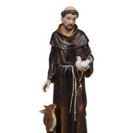 Ebros Gift Holy Catholic Saint Francis of Assisi with Dove and Deer Statue and Brass Name Plate 12.25" H Devoted Monk Patron of Animals & Environment Servant of Christ Altar Figurine Sculpture