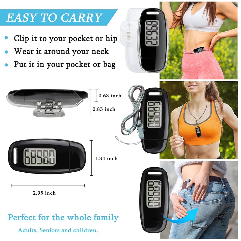 3D Walking Pedometer with Clip, Easy Activity Fitness Tracker for