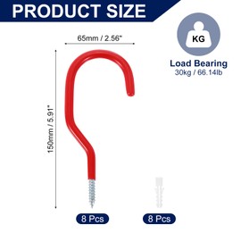sourcing map 8 Pcs 5.91 Inch Heavy Duty Bike Hooks, Bicycle Screw Hooks Bike Hangers Utility Tool Hanger for Garage Wall Ceiling Bicycle Storage, Red