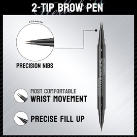 TOEECY Eyebrow Pencil, 2-in-1 Liquid Eyebrow Pencil, Eyeliner Eyebrow Pencil, Double-Sided Liquid Brow Pencil, 2 Fork Tips with Double Brush for Wildbrows, Everyday Women, Black Brown