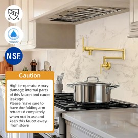 Fransiton Brushed Gold Pot Filler, Pot Filler Faucet Wall Mount, Brass Folding Stretchable with Double Joint Swing Arm Single Hole Two Handles Kitchen