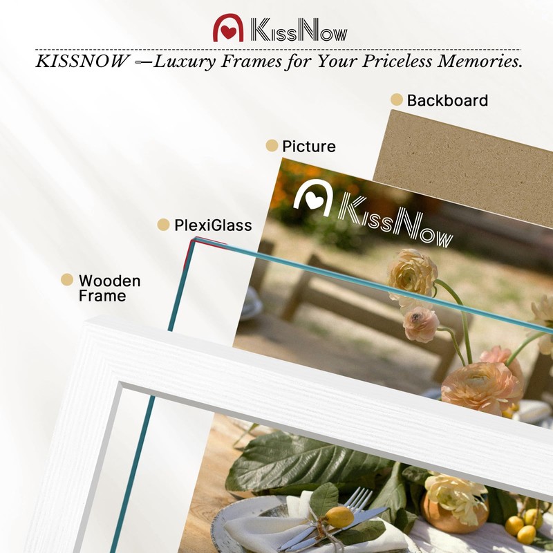 KissNow 12x18 Poster Frame 4 Pack, Textured White Solid Wood