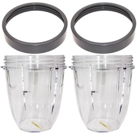 Blendin Replacement 18 Ounce Short Capacity Cup Jar with Lip Ring, Compatible with Nutribullet 600W, 900W, NB-101B, NB-101S, NB-201, NBR-0601, NBR-1201, NB9-1301, 900 Pro Series Blenders, 2 Pack Part