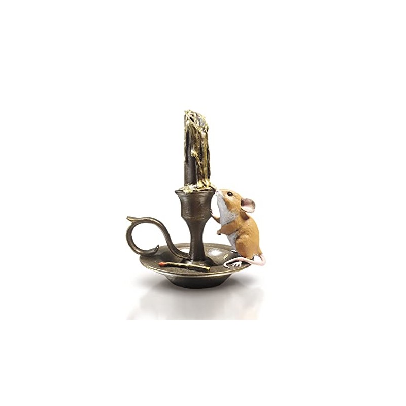 Cold Cast Bronze Mouse On Candlestick - Hand Painted -