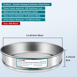 LVDALAB 304 Stainless Steel Lab Sieve Screen Mesh, 400 Mesh (0.038mm) Aperture Test Sieve, 12Inch(30cm) Diameter Economy Standard Analysis Sample Test Sieves for Industrial Laboratory Homes