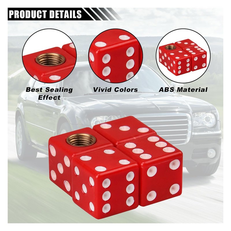 4PCS Dice Tire Valve Stem Caps, Universal Tire Valve Stem
