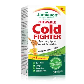Jamieson Cold Fighter Chewable - With Echinacea, Ginger, Vitamin C and Zinc, Gluten-Free, 30 Count (Pack of 1)