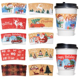 Smarimple Christmas Coffee Cup Sleeves Disposable Hot Chocolate Cocoa Paper Cup Sleeve 120 Pack Double-Layer Corrugated Insulated Paper Jacket for 12oz to 20oz, 10 Designs