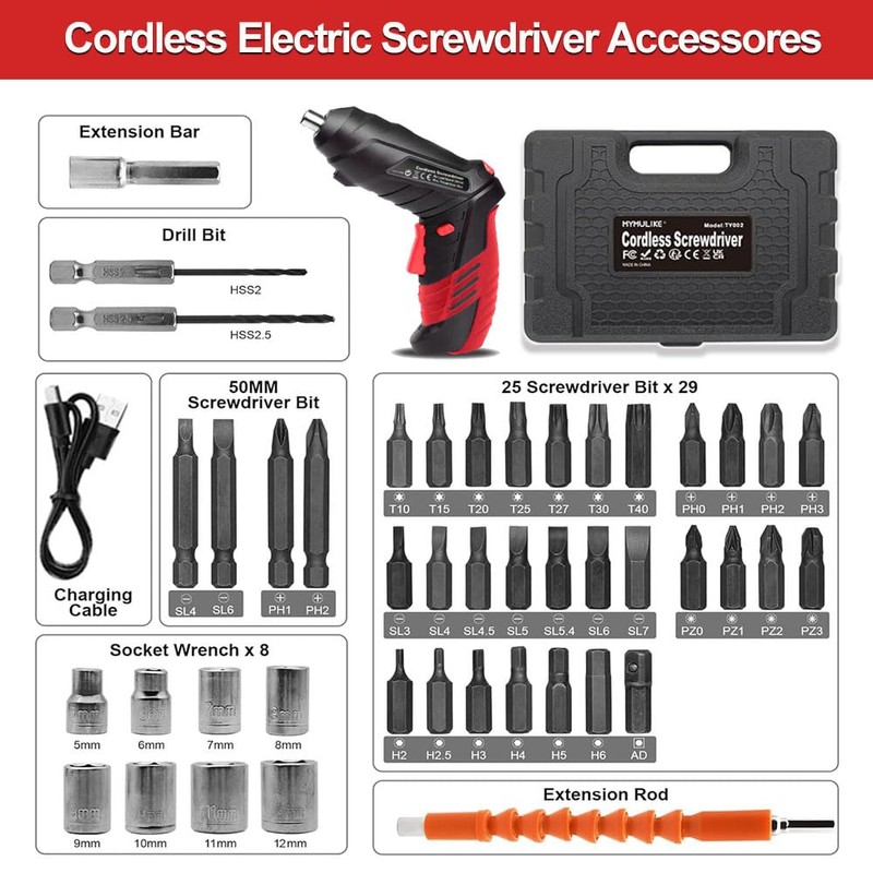 AFNZTME Cordless Power Screwdriver Electric Screwdriver Rechargeable Set, Battery Powered