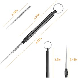 Unikstone 3 Pieces Portable Titanium Toothpicks, Metal Pocket Toothpick Reusable Toothpicks With Stainless Steel Toothpick Holder for Outdoor Camping, Picnic, Travel (Black)