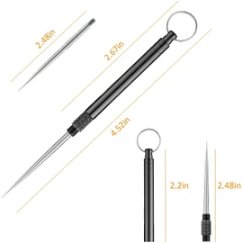 Unikstone 3 Pieces Portable Titanium Toothpicks, Metal Pocket Toothpick Reusable Toothpicks With Stainless Steel Toothpick Holder for Outdoor Camping, Picnic, Travel (Black)