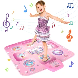 GirlsHome Dance Mat - Unicorn Toys for Girls Electronic Dance Pad with 5 Game Modes, Built-In Music, Touch Sensitive Light Up LED Kids Musical Mat, Christmas & Birthday Gift for Toddler Girls 3-12