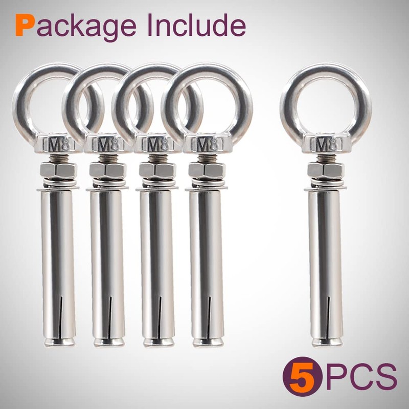 M8* 80mm Expansion Screw with Eye Ring Anchor Internal Eye